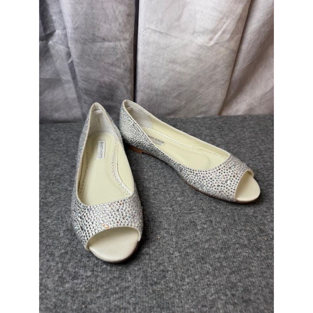 Benjamin Adams London Ivory Dutchess Silk Crystal Halle Women's Flats Sz 6.5 - Picture 6 of 10